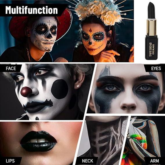 Black Matte Lipstick for Halloween Gothic Cosplay Makeup, Non-Stick Cup Velvet Waterproof and Long Lasting Lip Gloss Matte Lipstick (Black 06)