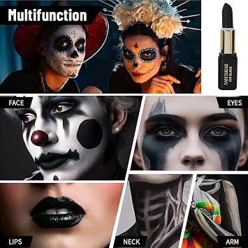 Black Matte Lipstick for Halloween Gothic Cosplay Makeup, Non-Stick Cup Velvet Waterproof and Long Lasting Lip Gloss Matte Lipstick (Black 06)