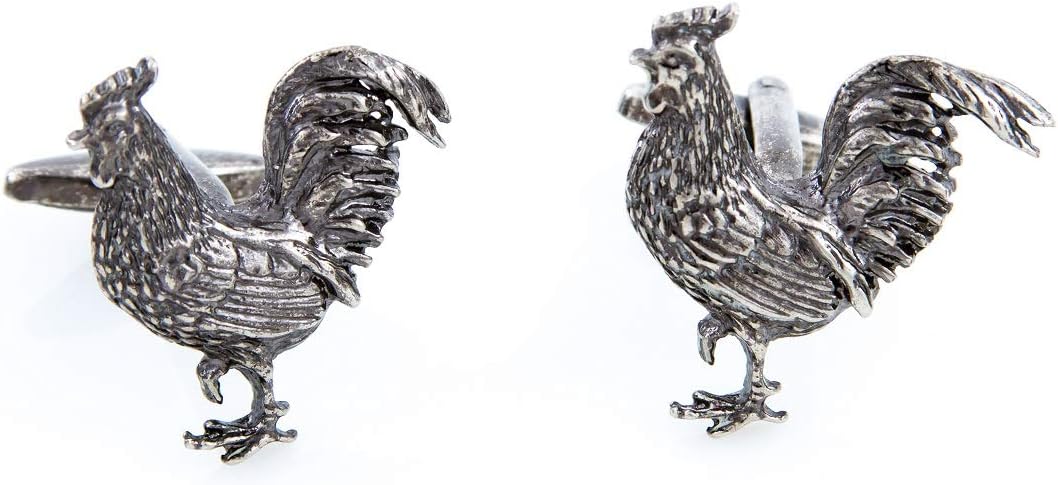 MRCUFF Chicken Rooster Gunmetal Black Pair Cufflinks and Tie Bar in a Presentation Gift Box with Polishing Cloth