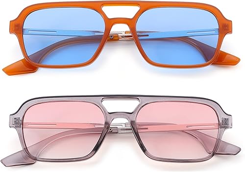 Miniatura 3 de COASION Lentes de sol planos estilo aviador vintage de los años 70 para mujeres y hombres, diseño cuadrado de metal con protección UV400