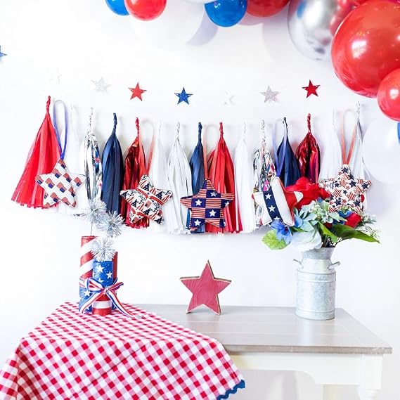 4th of July Patriotic Felt Stars Hanging Ornament, 12 Pieces Set, Red White Blue Stars Tree Ornaments for Fourth of July Memorial Day Veteran Day Independence Day Hanging Decorations (Blue)