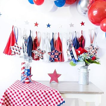 4th of July Patriotic Felt Stars Hanging Ornament, 12 Pieces Set, Red White Blue Stars Tree Ornaments for Fourth of July Memorial Day Veteran Day Independence Day Hanging Decorations (Blue)