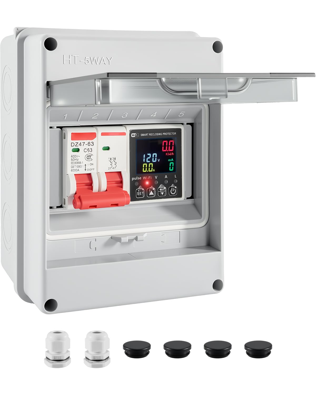 Smart Energy Monitor Box, 63A Circuit Breaker Power Consumption Monitoring with App & Voice Control, Timer Function, Overload Protection for Home