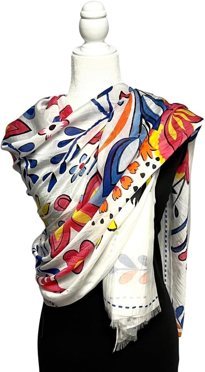 Humble Hilo Vector Art Fashion Scarf or Shawl Vibrant Colorful Patterned Lightweight Neckwear or Wrap for Women