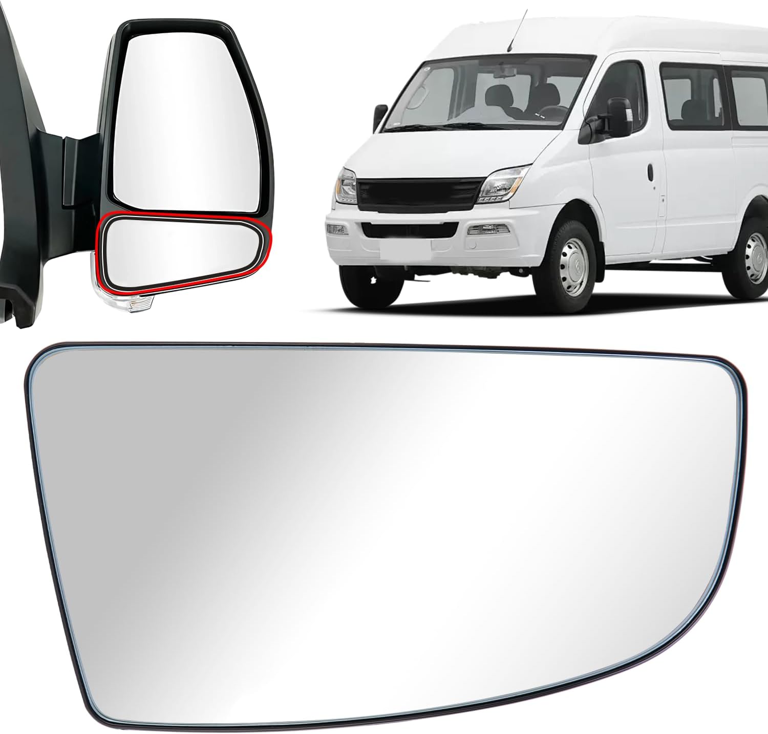 Lower Right Wing Mirror, Right Driver Side Wing Mirror Glass Replacemen for Ford Transit MK8 2014-2020, BK31-17A700-AA, 1855102, Rearview Car Mirror Glass with ABS Backing Plate