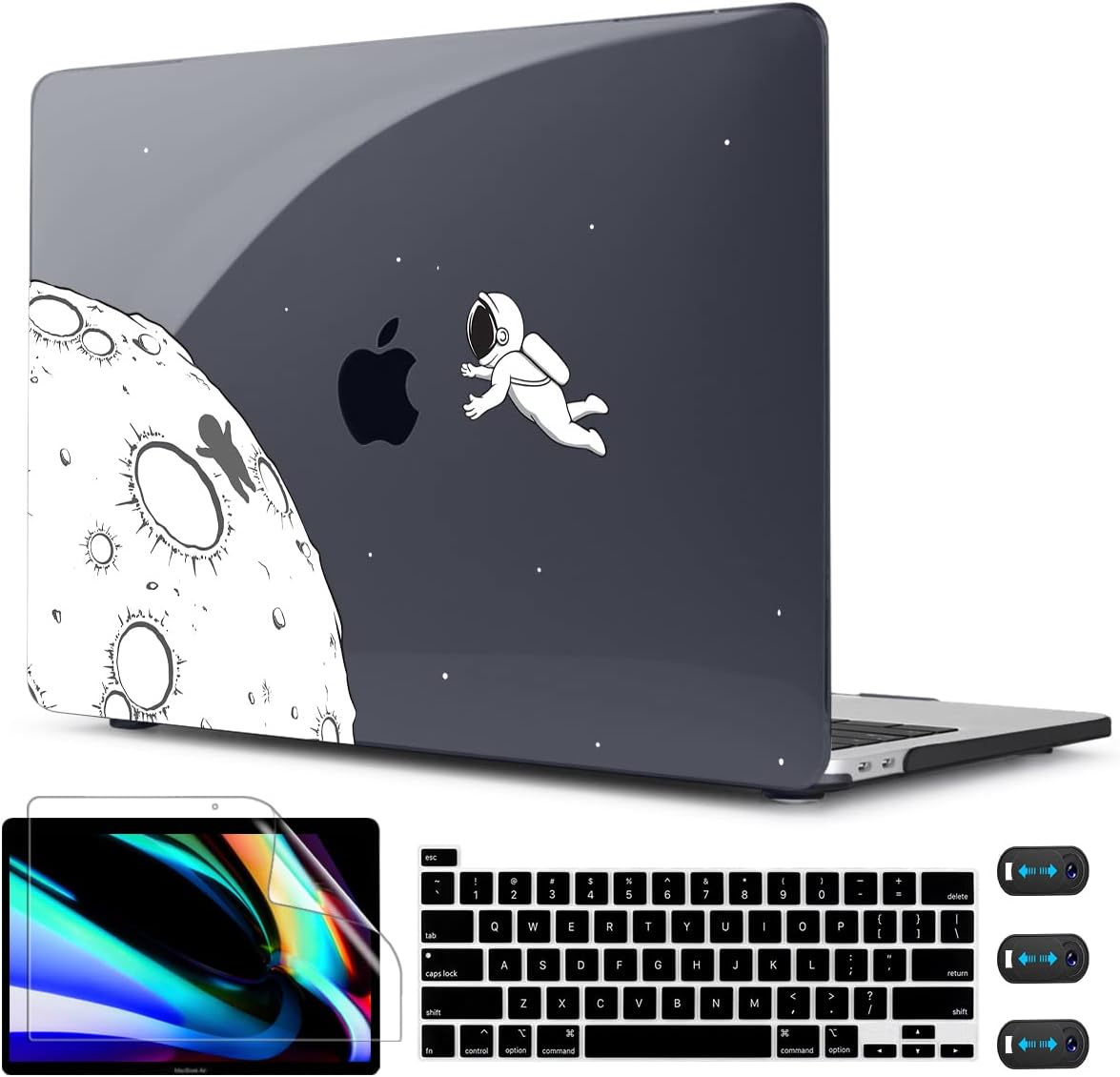 Black Astronaut Case Compatible with MacBook Pro 13 Inch 2020-2025 Release A2338 A2251 A2289, Plastic Hard Shell with Keyboard Cover for MacBook Pro 13 M2 M1 with Touch Bar