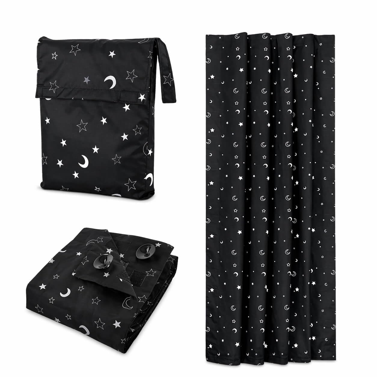 Cuddle Cove Stars & Moon Portable Blackout Blinds With Suction Cups, Adjustable & Resizable Temporary Blackout Curtains, 100% Light Blocking Stick-On Blinds For Windows, Bedrooms, Nurseries, Travel, Rvs, 130X200cm