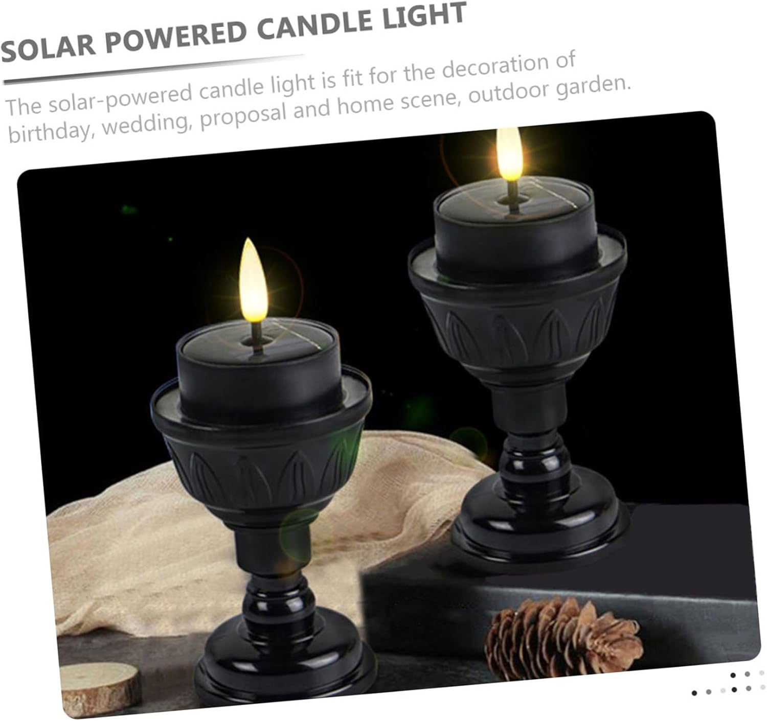 BESPORTBLE 6Pcs Solar Powered LED Flameless Tealight Candles Rainproof Outdoor Solar Lights for Party Decoration Black Candle Holders Material