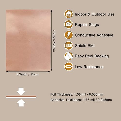 Miniatura 28 de 10 hojas de aluminio de cobre [11.8 x 7.9 pulgadas] con cinta adhesiva conductora de cobre de doble cara para guitarra, manualidades y manualidades