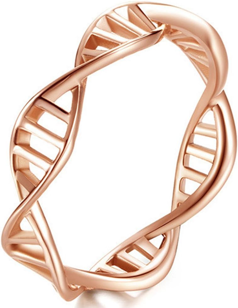 Women Stainless Steel Rose Gold DNA Helix Chemistry Science Molecule Ring Fashion Creative Finger Band