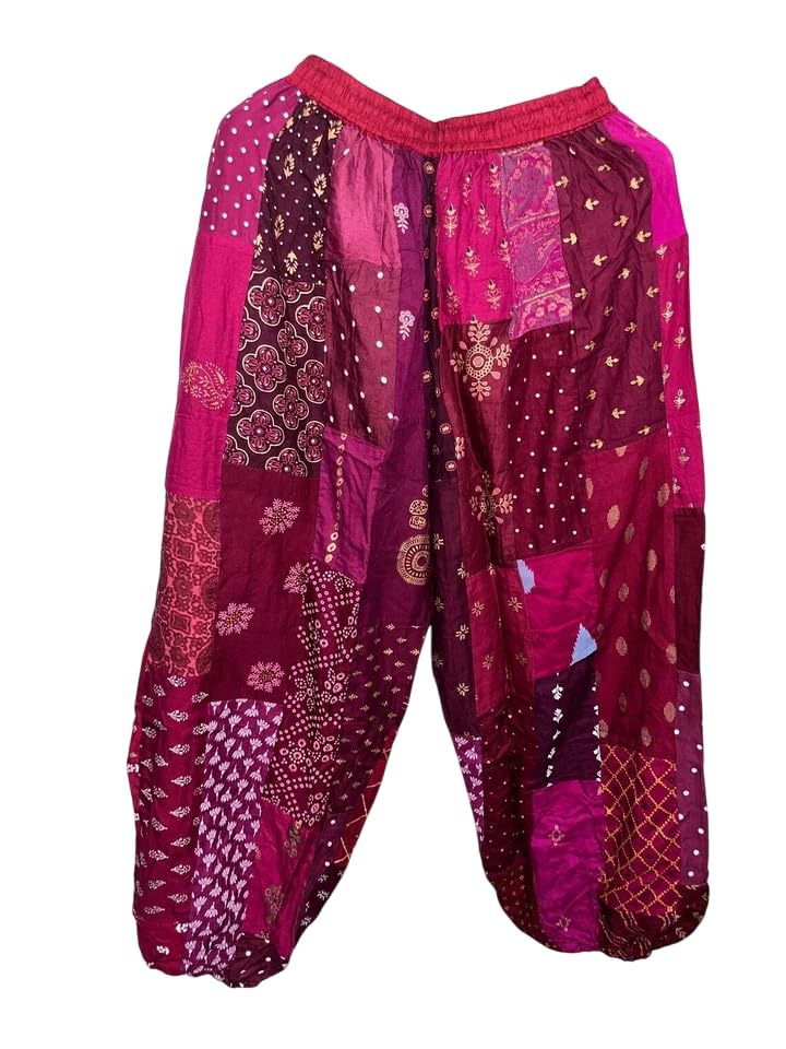 YILLE Boho Patchwork Harem Pants for Women, Casual Loose Fit Hippie Yoga Joggers with Pockets, Bohemian Lounge Comfy Palazzo