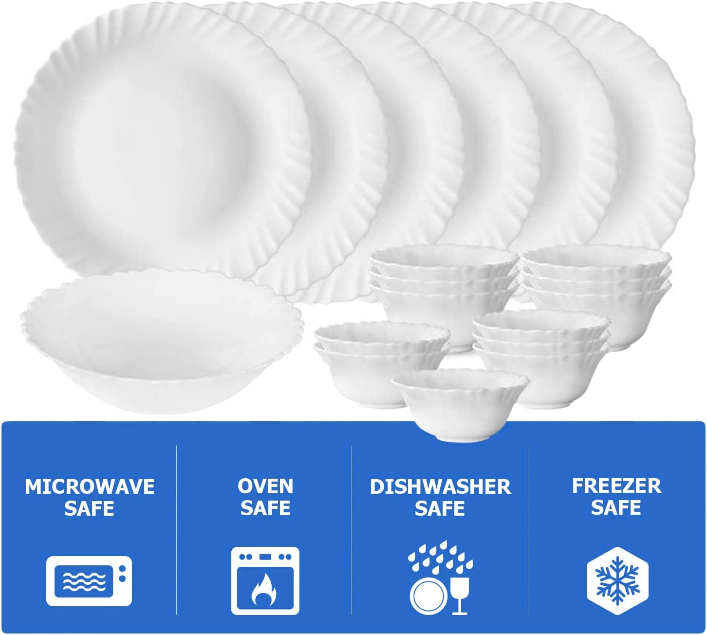 Borosil Gourmet Dinnerware Set For 6, 19 Pieces, White Dinner Plates and Bowls Sets, Chip Resistant Tempered Opal Glass, Stain Resistant, Dishwasher & Microwave Safe Dinner Set For Gifting, Serves 6