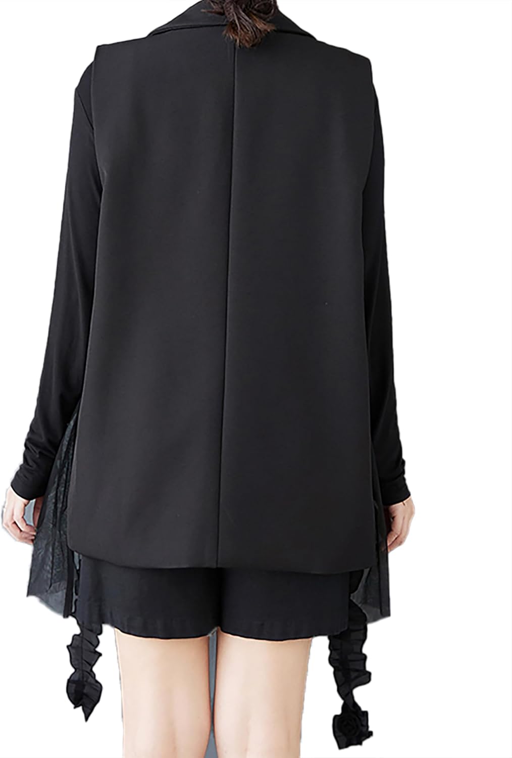 ellazhu Women's Vest V-neck Button Down Solid Tulle Sleeveless Straight Hem Casual Stylish GZ418 A