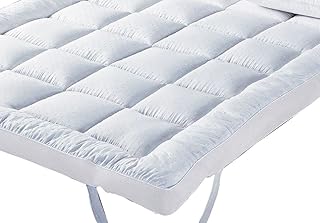 Hitlineuk King Microfibre 3D Quilted Mattress Toppers Thick 4 inch / 10cm, Fluffy Extra Soft Hypoallergenic,New 3D Massage Bubbbles Fabric with Strong Elasticated Corner Straps(King 150x200cm)