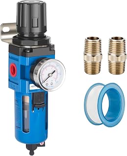 NANPU 3/4" NPT Compressed Air Filter Regulator Combo Piggyback, 5 Micron Brass Element, Poly Bowl, Manual Drain, Metal Bracket, 0-150 psi Gauge- AW4000-06M