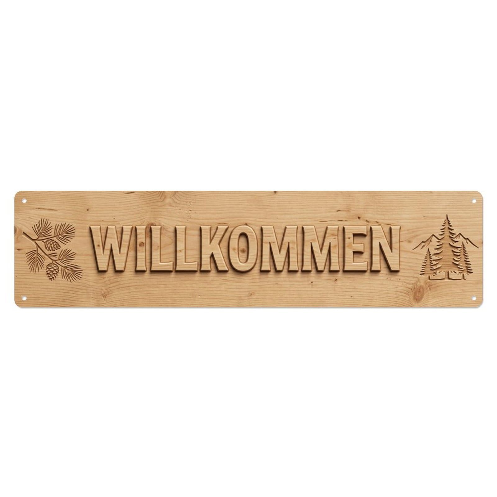 Pine Wood Grain Natural Welcome Metal Tin Sign