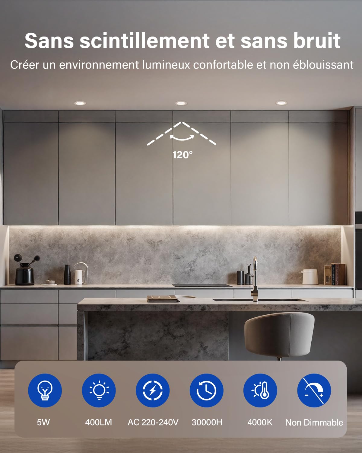 Leselux Spot LED Encastrable Salle de Bain IP65, 10 x 5W Spot de Plafond 4000K Blanc Neutre 400LM, Spots LED Extra Plat 35mm, Éclairage Encastrés pour Cuisine Salon Couloir, Trou Φ68-80mm