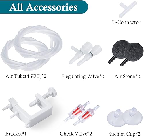 Miniatura 2 de FEDOUR Mini bomba de aire para acuario, 20 GPH 48 GPH para tanque de peces para colgar en la bomba de oxígeno, burbujeador de acuario ultra