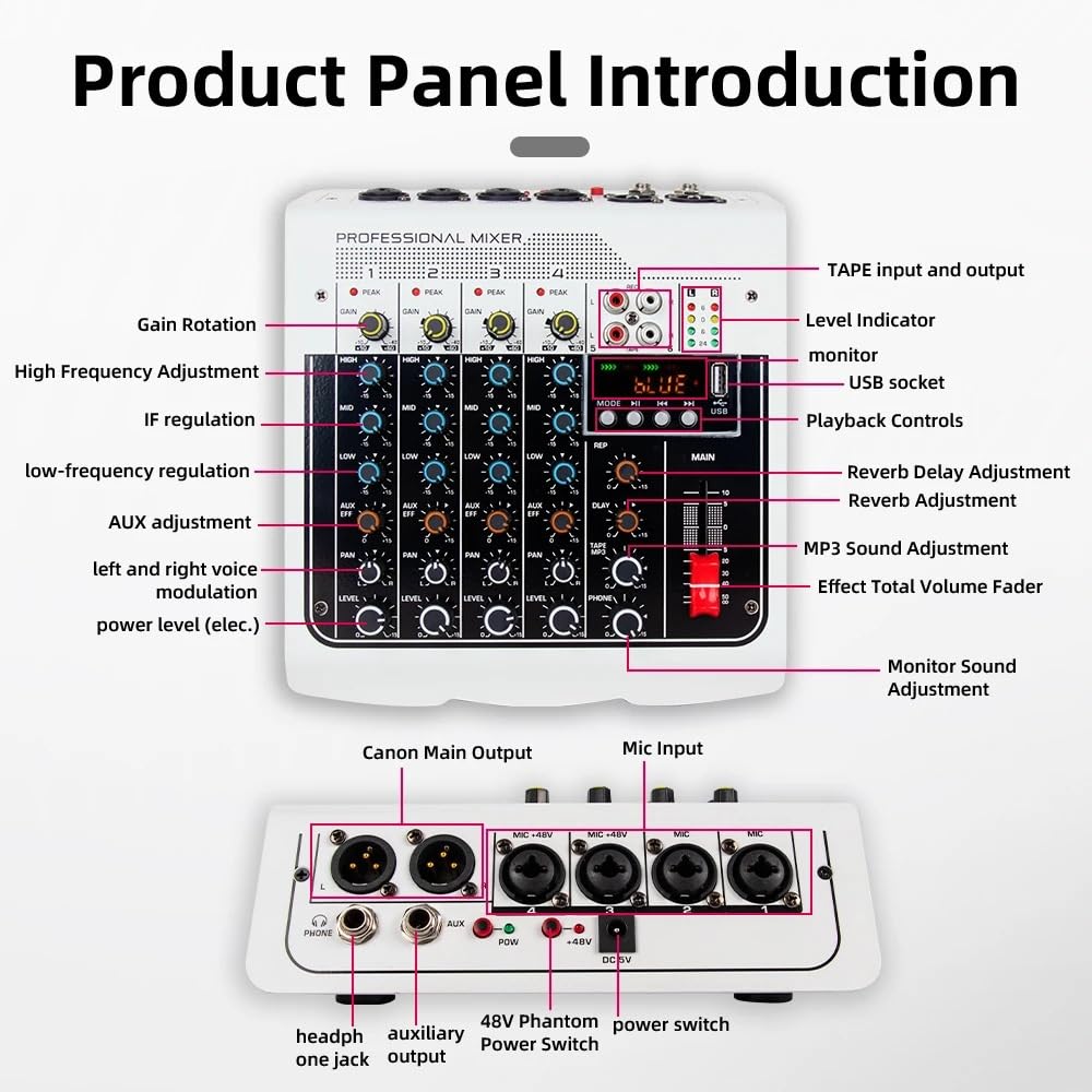 Mixer DJ, Mixer audio for controller DJ a 6 canali Scheda con effetto di ripetizione del ritardo computer registrazione USB