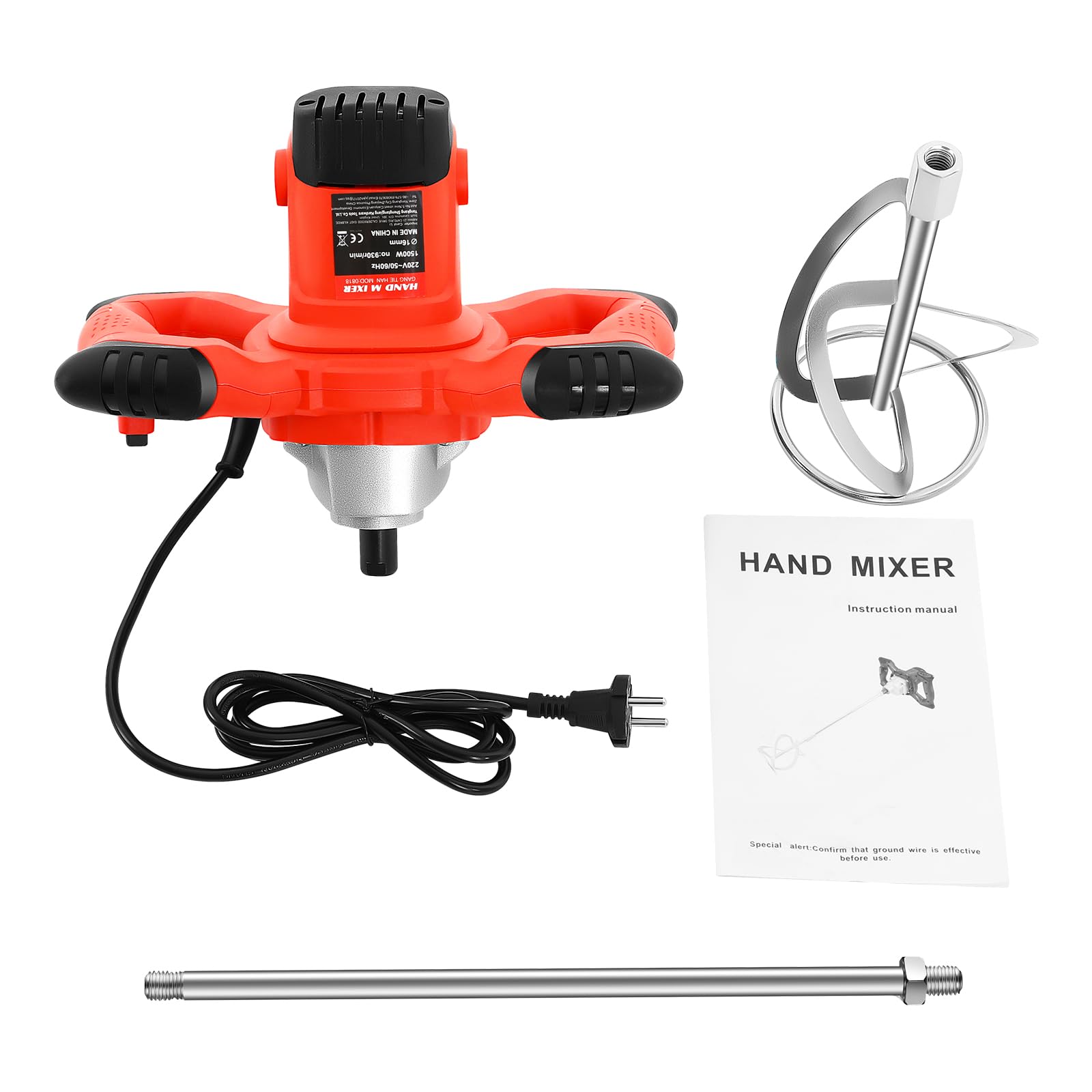 Betonmischer, 1500W Portabler Betonmischer, Mischer, Mörtelrührer, 6 Gang Getriebe 330–930 U/min, Mischgerät für Mörtel, Handmischer zum Mischen von Beton, Mörtel, Putz, Farbe, Kleber und Zement