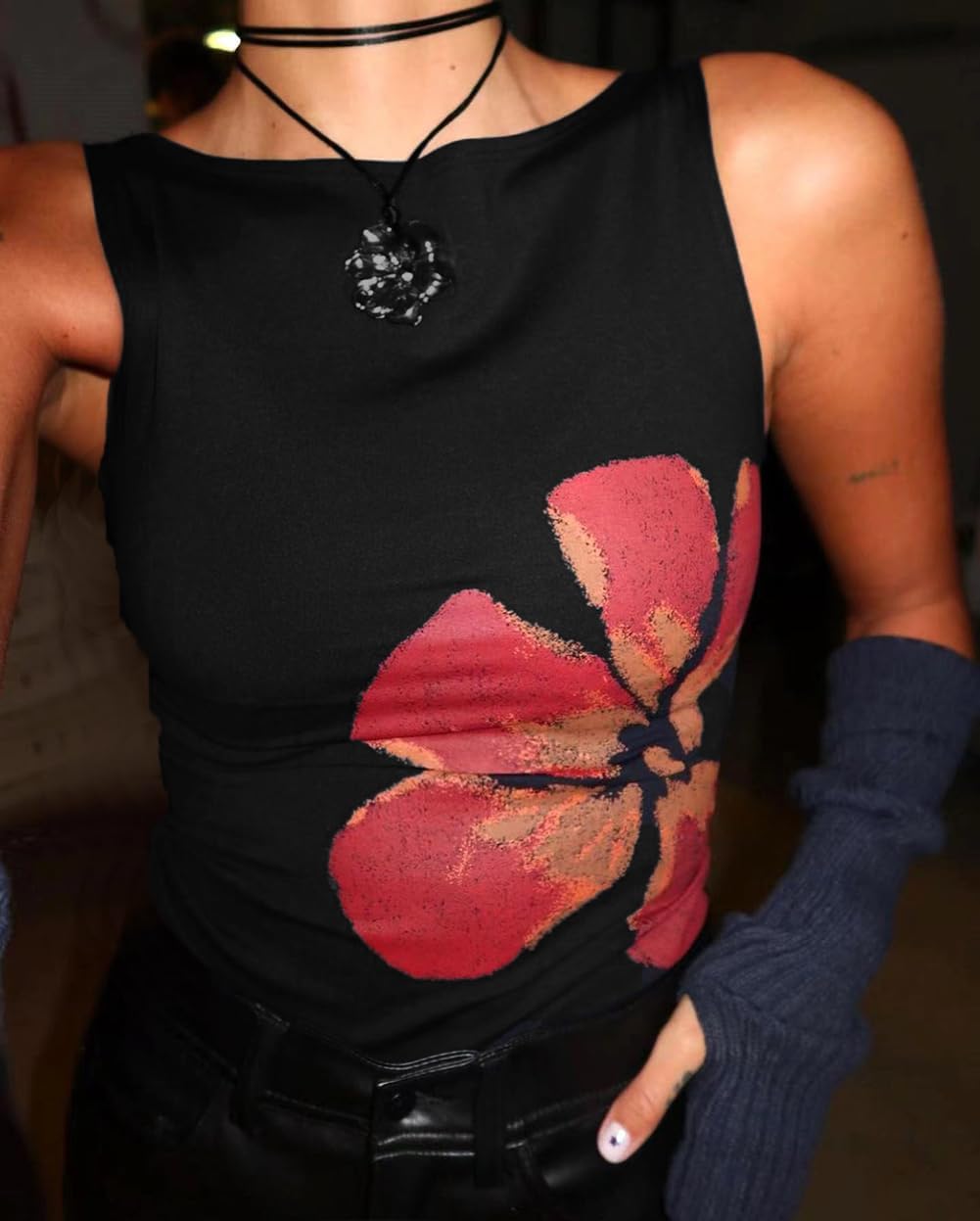 Lancifolium Going Out Floral Print Boat Neck Tank Tops Women 2025 Cute Y2k T Shirts - Image 3