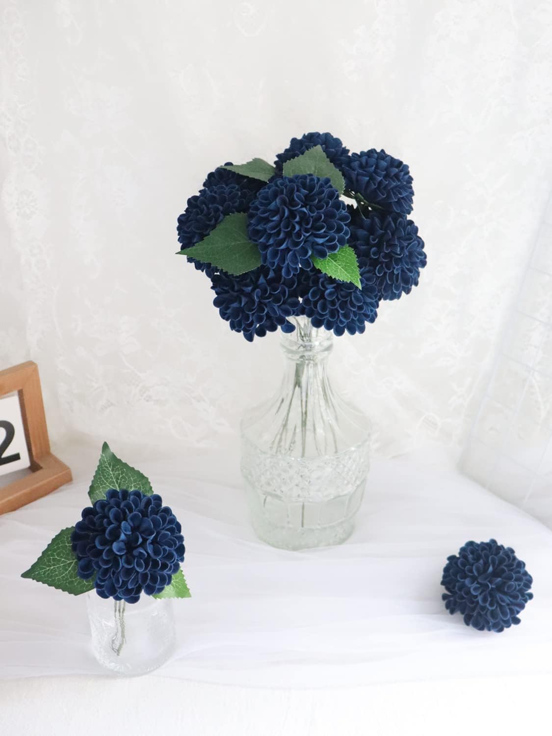 D-Seven Artificial Flowers Navy Dahlia Flowers 25 pcs Fake Roses w/Stem for DIY Wedding Bouquets Floral Centerpieces Arrangements Baby Shower Cake Flower Decor