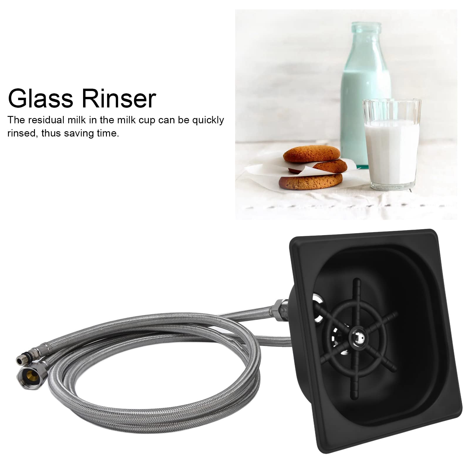 Glass Rinser for Kitchen Sinks, Square Automatic Cup Washer Cleaner Stainless Steel Sink Cup Washer Small Bar Glass Washer for Sink Bar Cup Cleaner (Black)