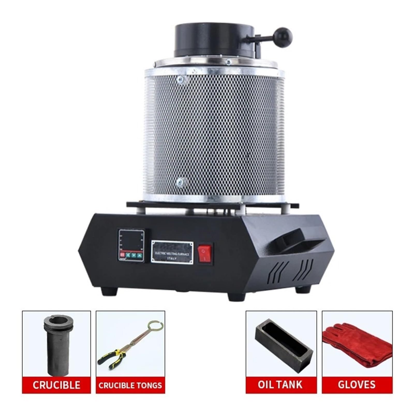 Piec Do Topienia Złota 1500 W, 1-3 Kg, Elektryczny Z Tyglem I Formą Wlewkową, Zestaw Pieca Srebra, Tygiel Bezpieczne i wydajne ogrzewanie metalu(Enhanced,2KG)