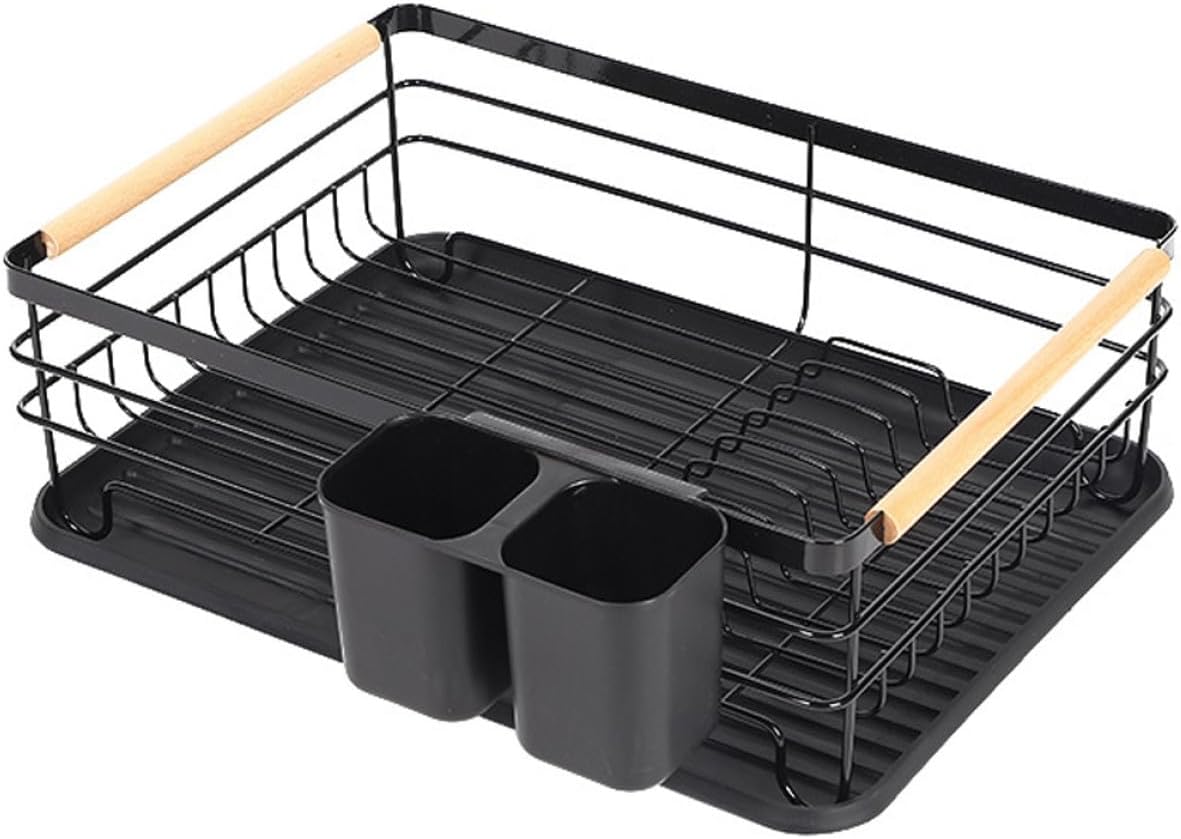 CHILDWEET Dish Rack and Cutlery Holder Black Iron Kitchen Countertop Drainer Rack for Sink with Multi-use Drying Storage Organizer for Home Kitchen