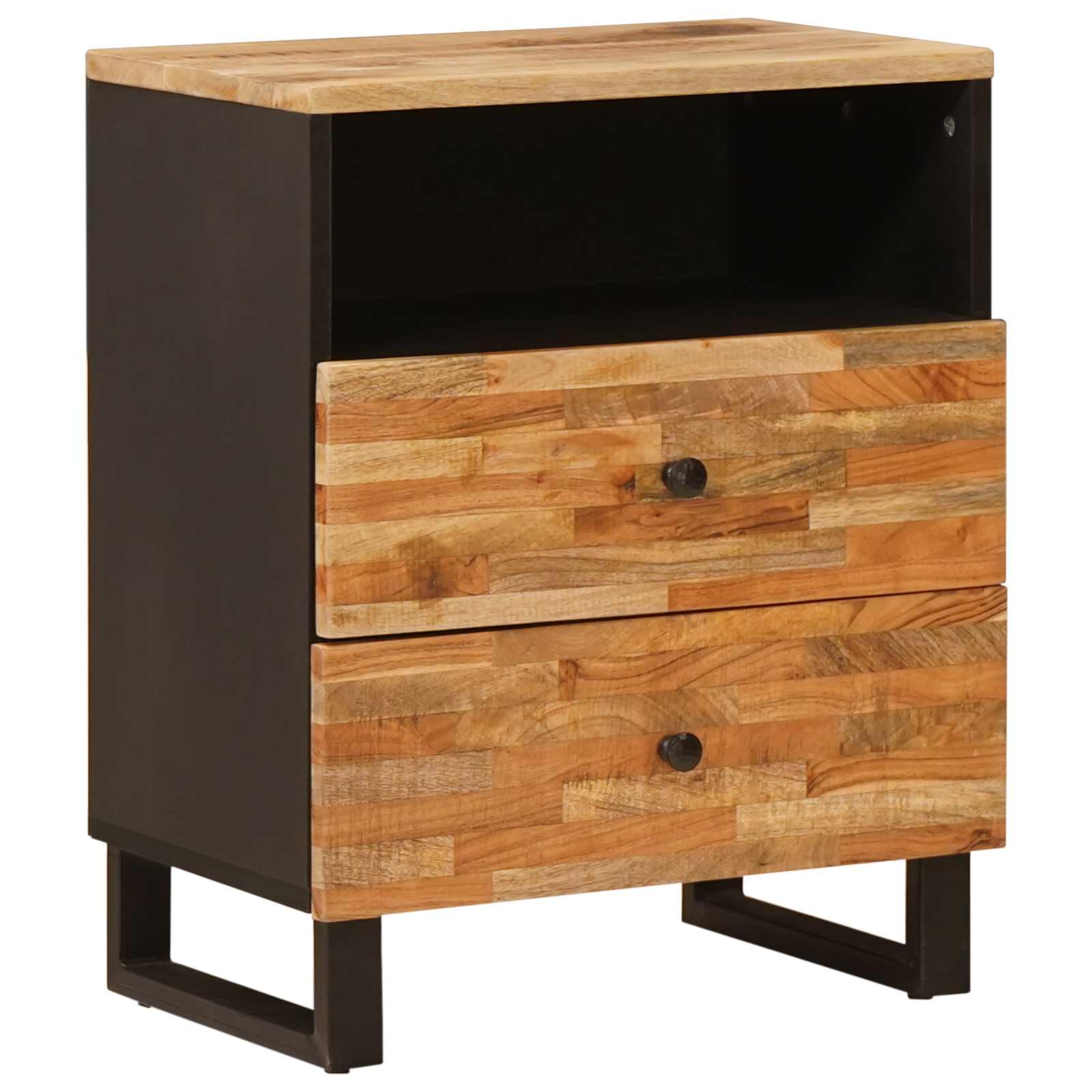 Table d'appoint de chambre marron en bois de mangue avec tiroirs