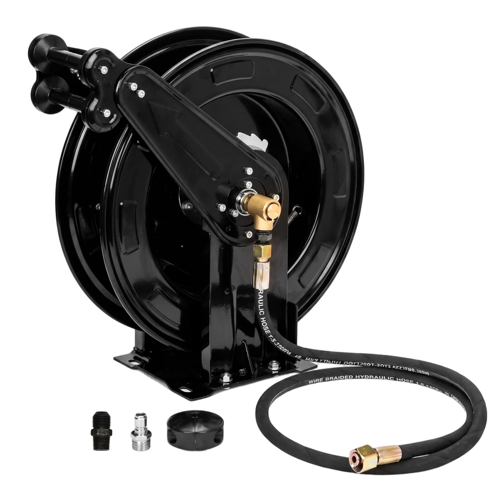 Retractable Pressure Washer Hose Reel,3/8" X 50 FT Heavy Duty Steel Power Washer Hose Reel with Dual Arm 4000 PSI Wall/Floor Mounted,Pressure Cleaning Hose not Included