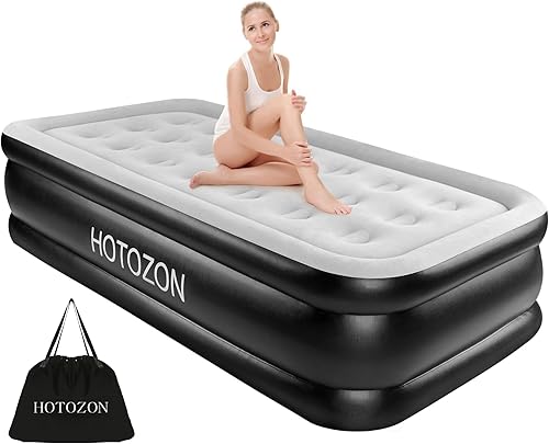 HOTOZON Colchón de aire individual con bomba integrada, cama de aire plegable de 18 pulgadas con bolsa de transporte, colchones de aire inflables