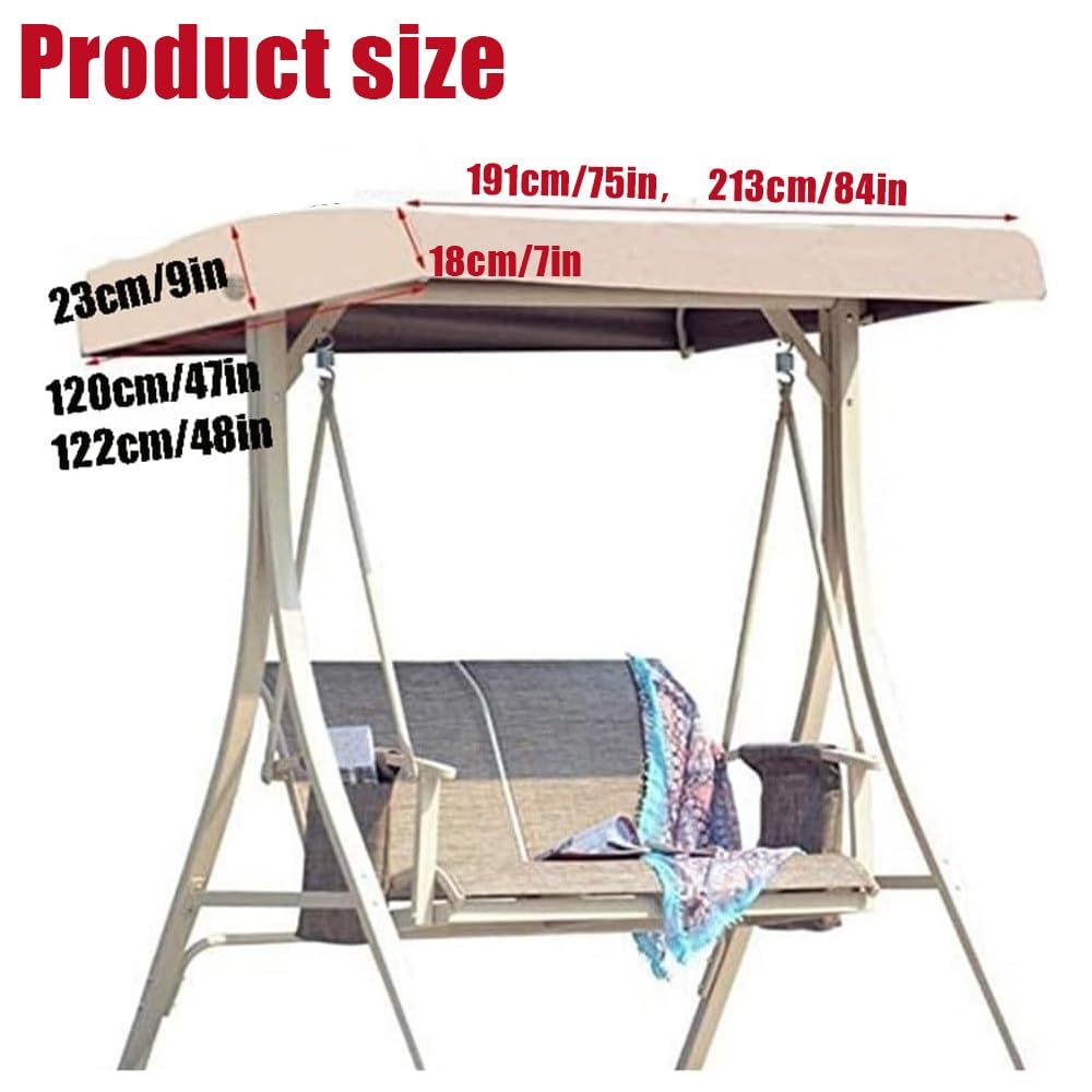 Hollywoodschaukel Dachbezug 190x120cm 213x122cm Ersatz-Überdachung Für Hollywoodschaukel 2-3 Sitzer, Wasserdicht Ersatzdach Für Veranda Terrasse Garten(Gray,83x48x9in(213x122x23cm))