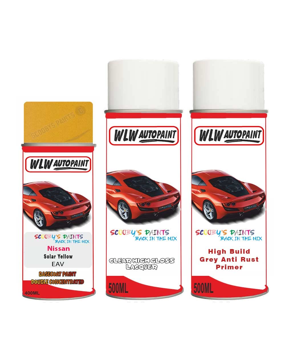 SCOOBYS PAINTS BACK IN THE MIX Aerosol Spray Paint For Nissan Juke Solar Yellow 2014-2019 Primer Undercoat With Lacquer