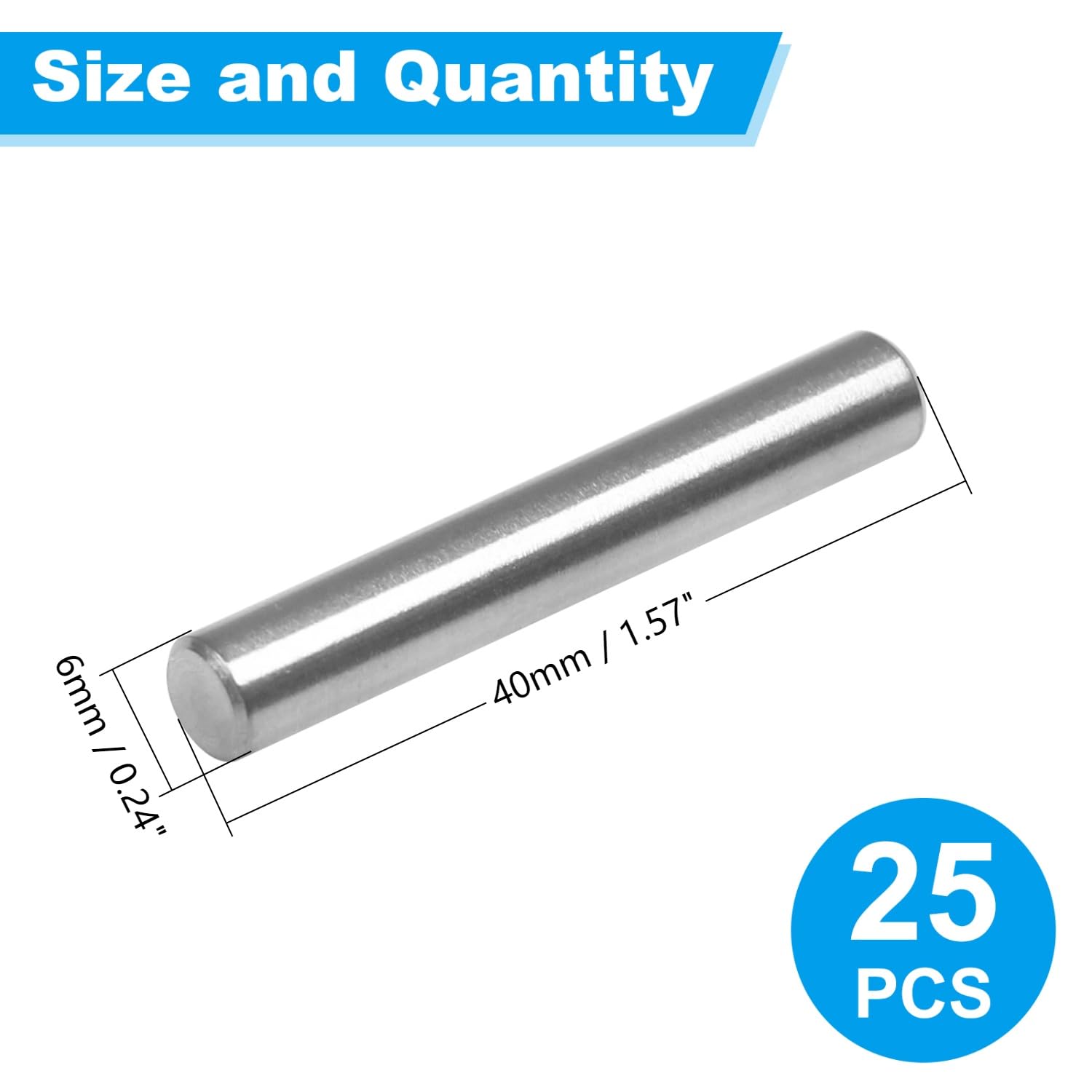25 Pcs 6mm x 40mm Shelves Dowel Pin,304 Stainless Steel Dowel Pin — Amazon image 2