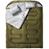 MEREZA Double Sleeping Bag for Adults Mens with Pillow&comma; XL Queen Size Two Person Sleeping Bag for All Season Camping Hiking Backpacking 2 Person Sleeping Bags for Cold Weather & Warm