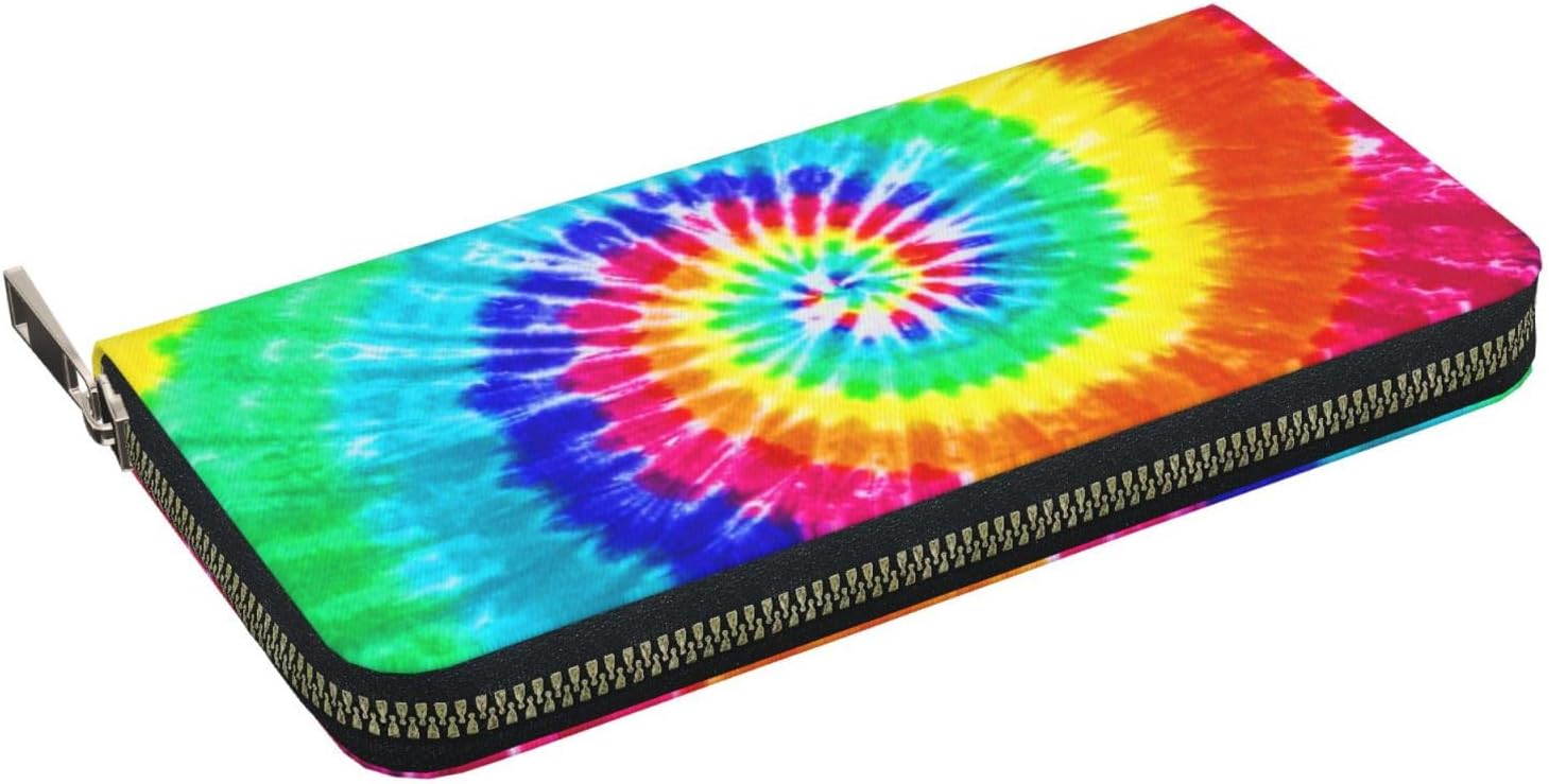 Colorful Tie Dye Wallet for Men Women Elegant Long Clutch Zip Around Travel Leather Coin Purse Large Capacity Credit Card Holder Handbag