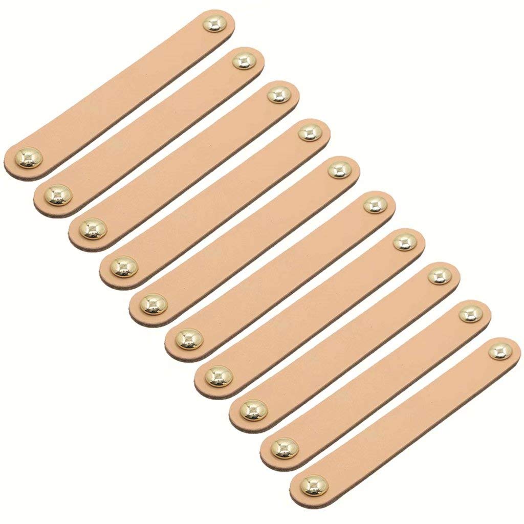 Ledergriffe | Hellgrau/10er-Set | 96mm | Vollnarbenleder | Küchenschrank, Kleiderschrank-Türgriff, Griffe, Möbel (Fleischfarbener Lochabstand: 128 mm)