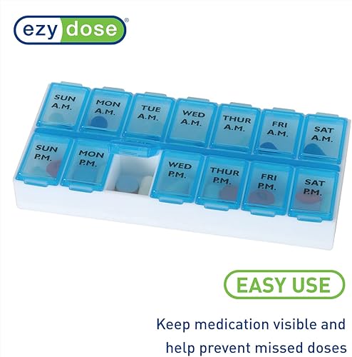 Miniatura 6 de Ezy Dose Organizador semanal de pastillas AM/PM (7 días), estuche de vitaminas y caja de medicamentos, compartimentos medianos, 2 veces al día, el