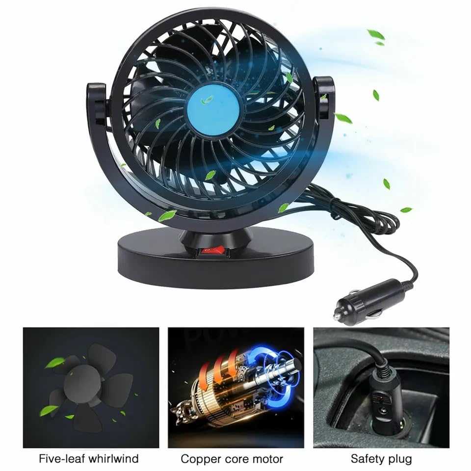 Image of AutoBizarre 12V Electric Car Cooling Fan 360 Rotatable Single Head Air Circulator Fan Manual Rotation Single Speed for All Cars (Black)
