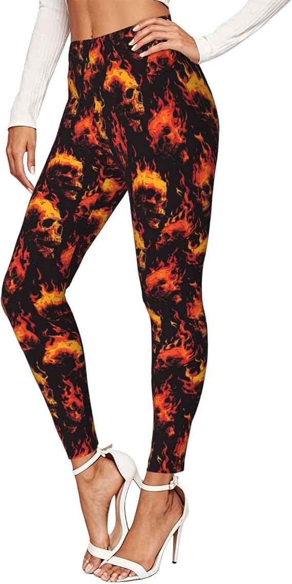 Women's High Waisted Yoga Leggings-Skulls By Flames