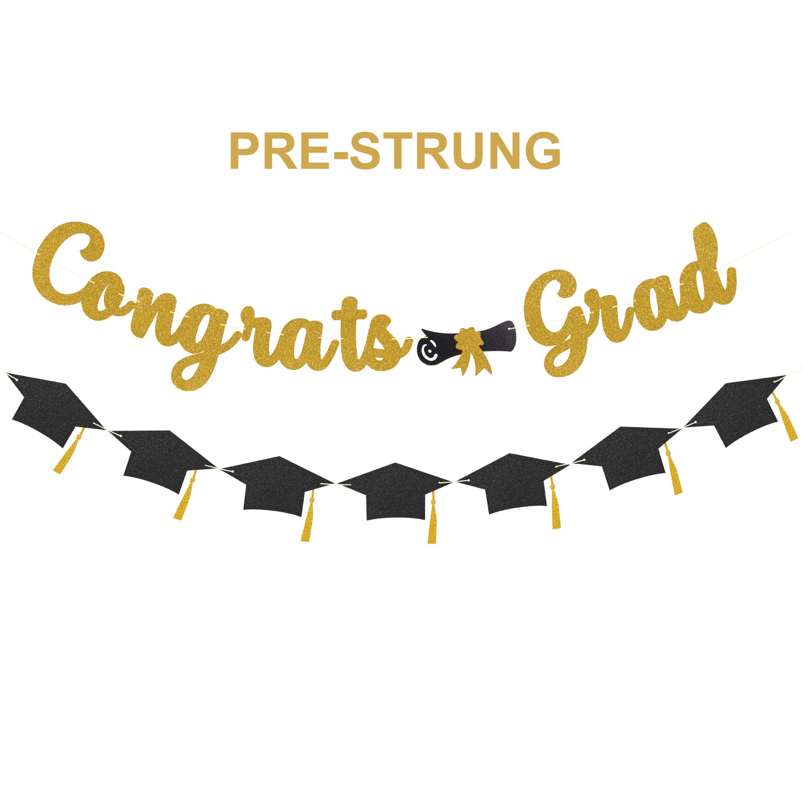 Graduation Decorations of 2026 Pre-Strung Congrats Grad Banner Blingbling Glitter Graduation Garland for High School College 2026 Grad Party Supplies