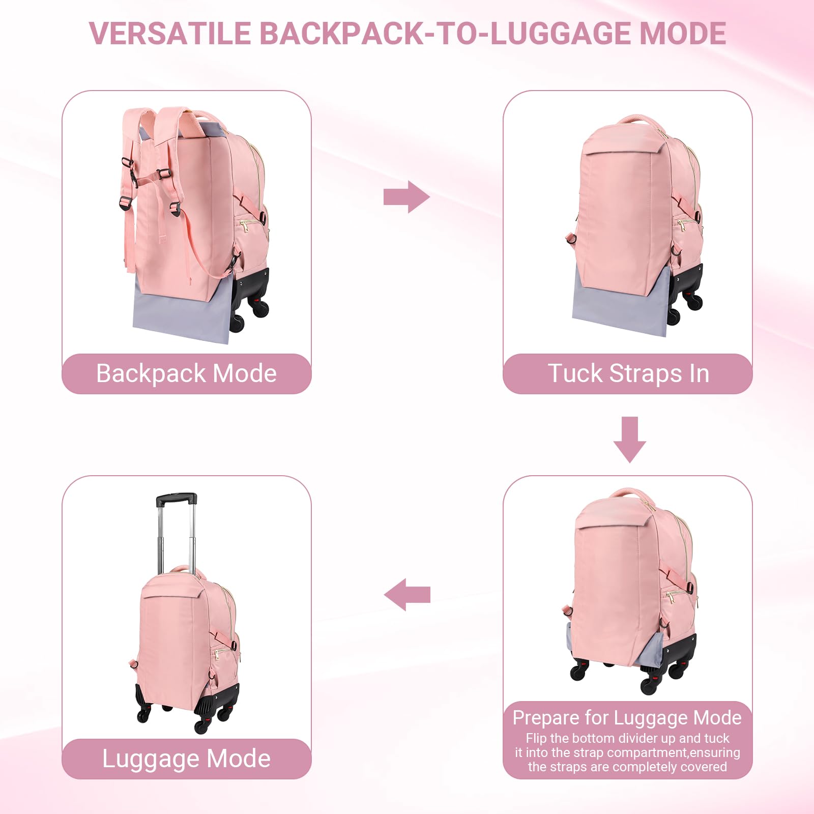 star cloud Rollrucksack für Damen, 53,3 x 35,6 x 22,9 cm, 45 l, Reiserucksack mit Rollen, Pink, 21*14*9inch, Reiserucksäcke