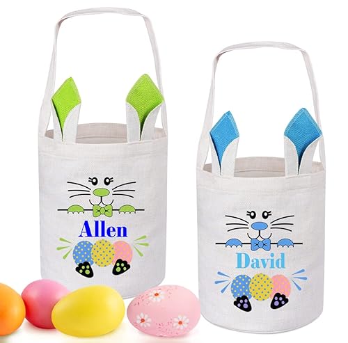 Paquete de 2 cestas de Pascua personalizadas, canastas de conejo de Pascua de Touber personalizadas, cestas de Pascua para niños, regalos de Pascua