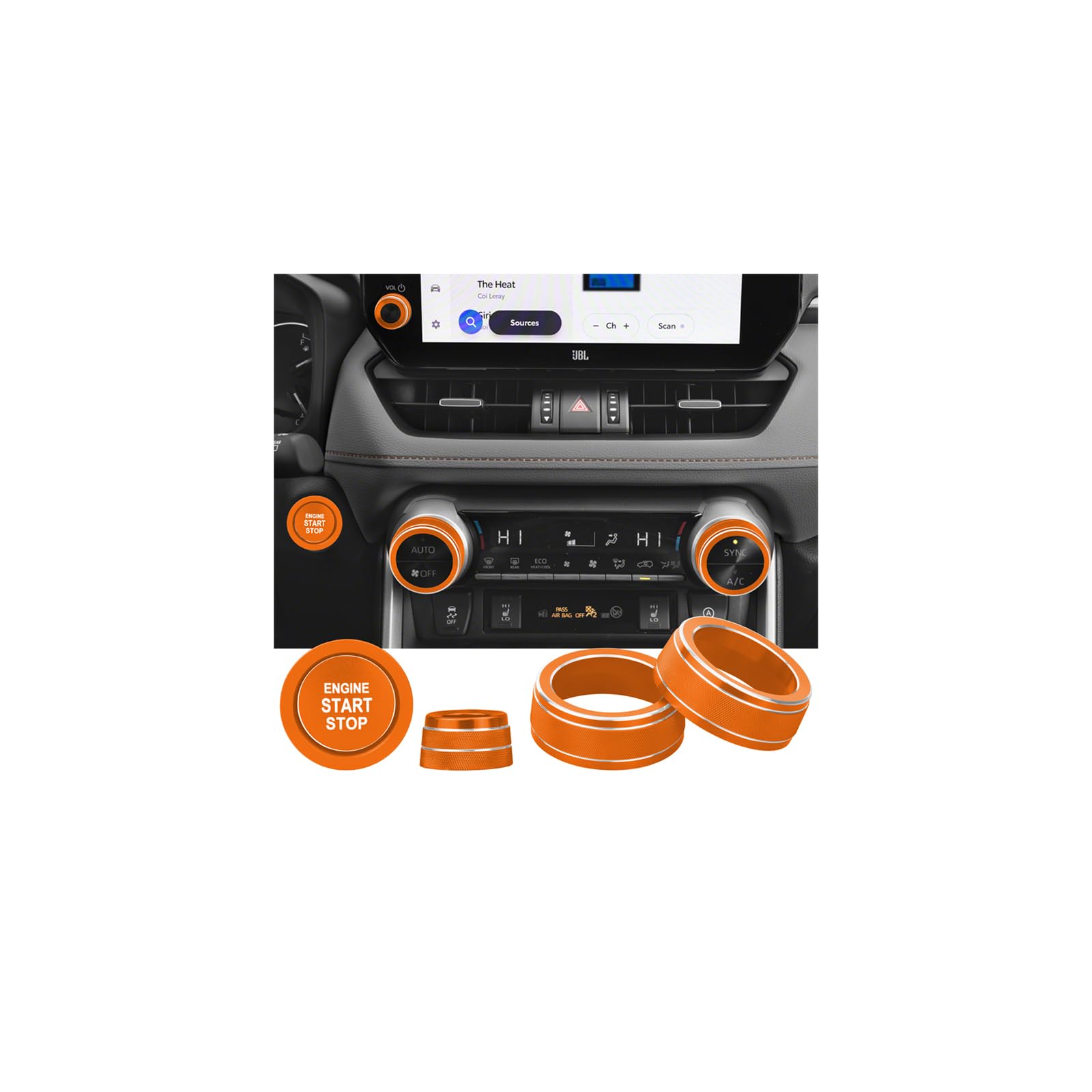 for Toyota RAV4/RAV4 Hybrid 2023 2024 2025 air Conditioning knob Cover, Start Button Cover Decorative Ring, Volume, Aluminum Alloy Decoration (RAV4, Orange)