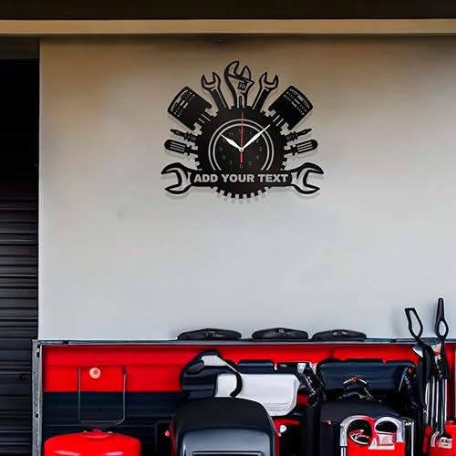 Miniatura 1 de Reloj de pared de garaje  Reloj de pared personalizado para taller de reparación de automóviles  Añade texto con nombre personalizado  Regalo para