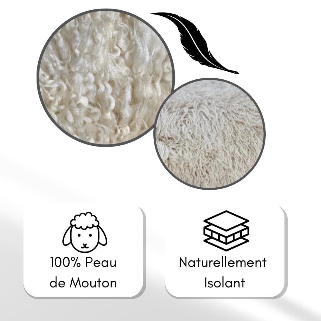 Peau de Mouton Blanche Naturelle (Naturelle Blanche bouclée, 110 x 70 cm)