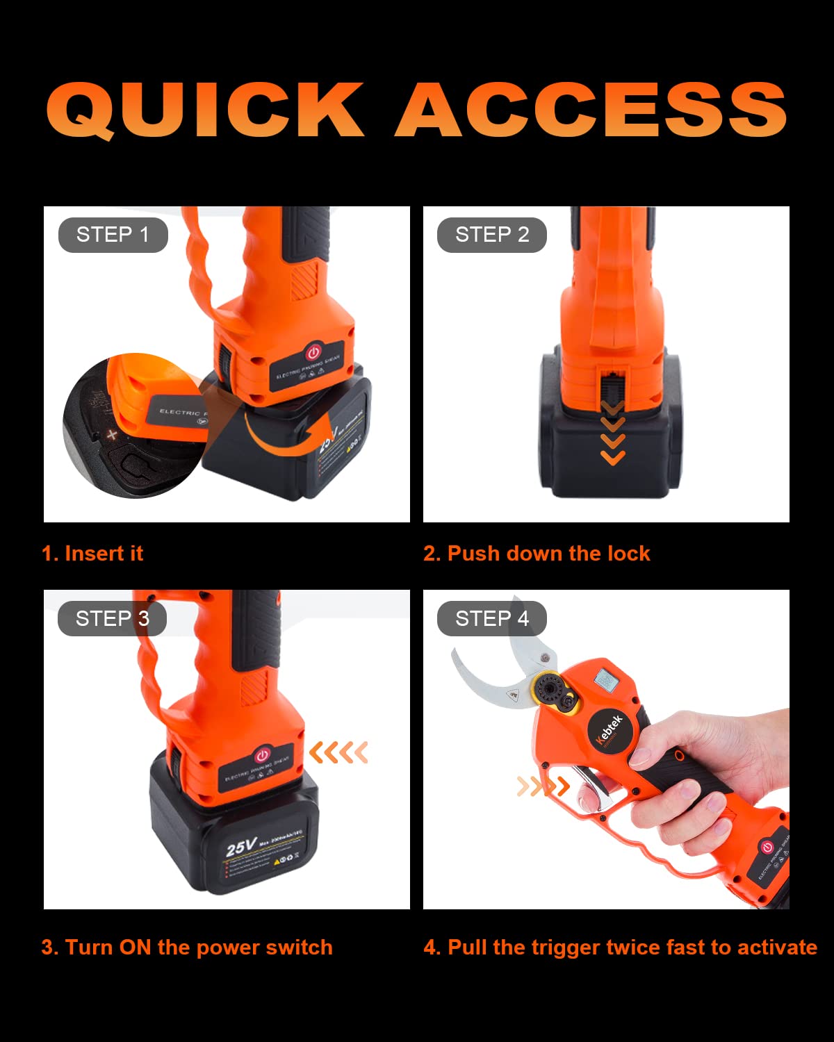 Kebtek Professional Pruning Shears Electric Pruner Branch Cutter, 25V