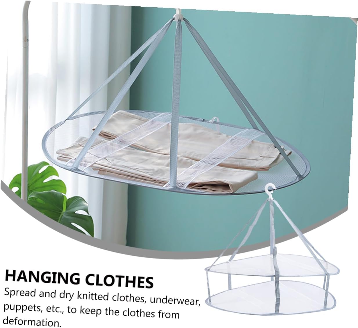 3pcs Clothes Drying Basket Set with Mesh Net, Sweater and Socks Hanging Organizer, Household Iron Hanging Storage for Indoor Laundry