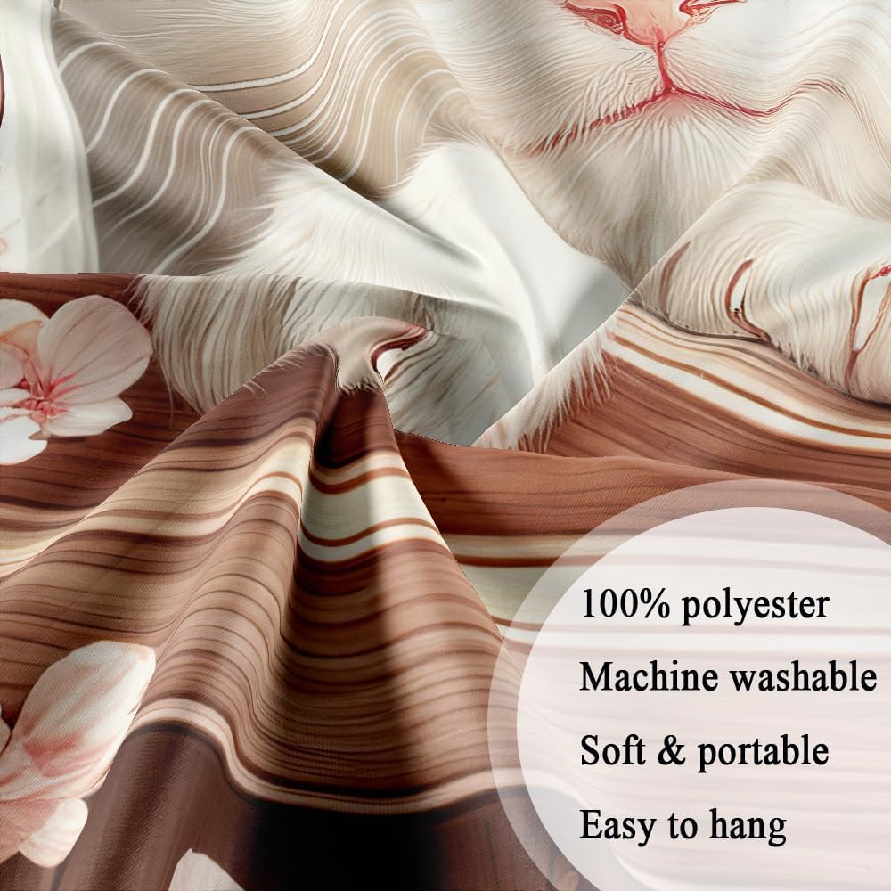 Cat Shower Curtain Japanese Cute Funny Anime Pink Cherry Flower Animal Cat Cool Cloth Fabric Waterproof Polyester Bathroom Traditional Floral Shower Curtain with Hooks 71X84 Inch